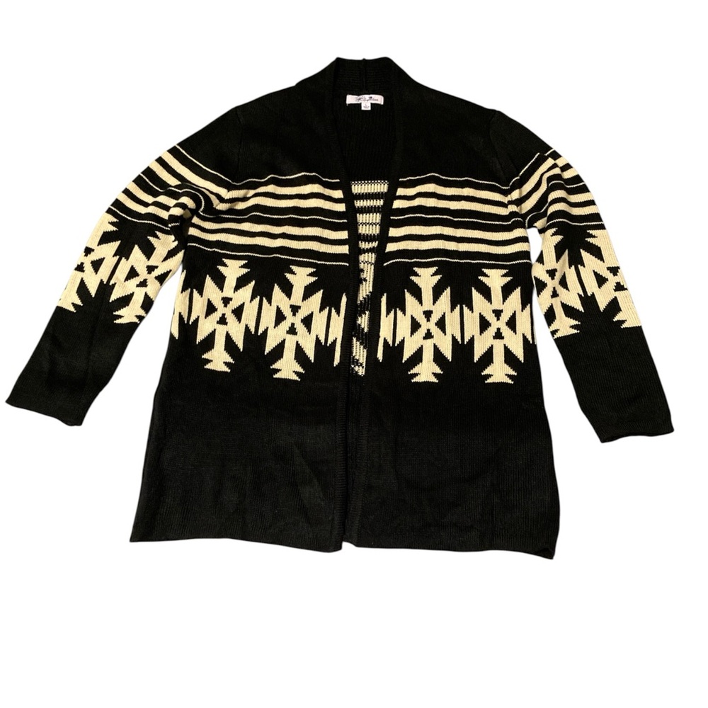 NEW Aztec Cardigan large Black and beige open front sweater